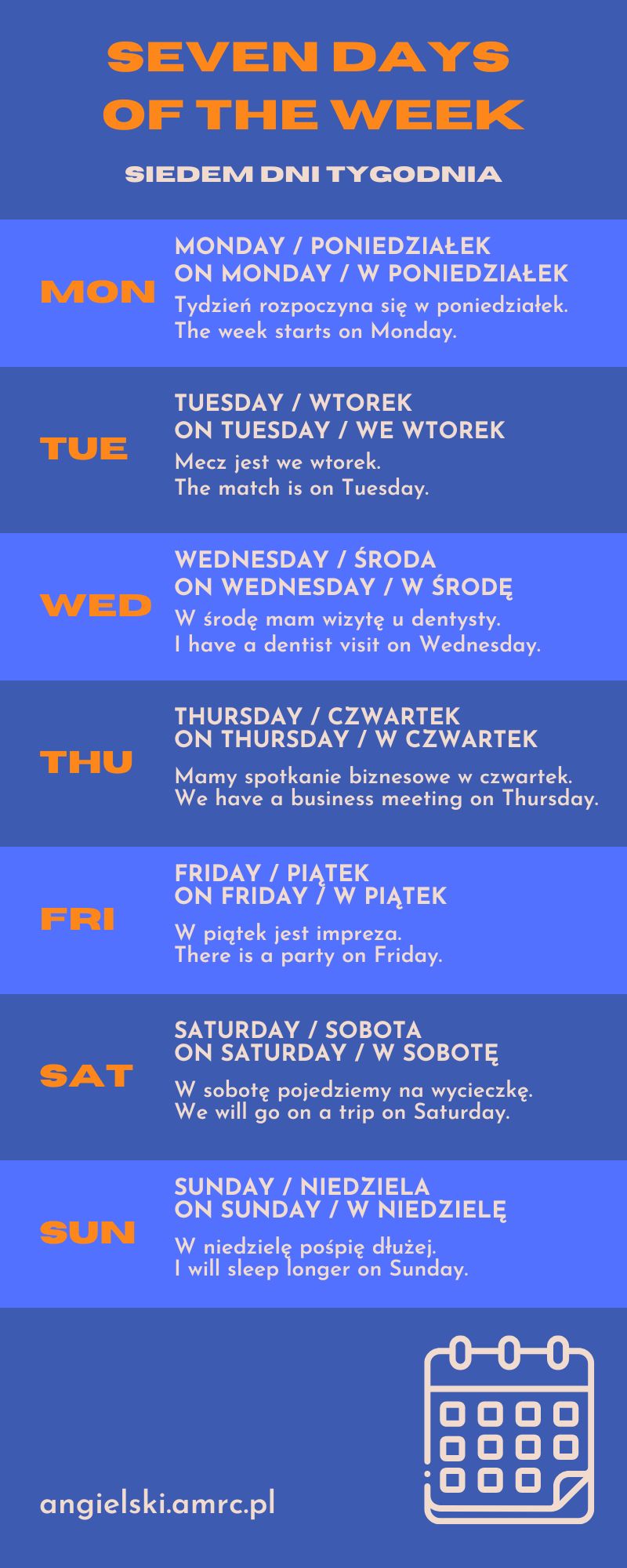 Infografika: Dni tygodnia po angielsku